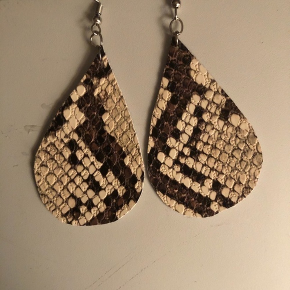 Snakeskin Faux Leather Earrings - Picture 2 of 3